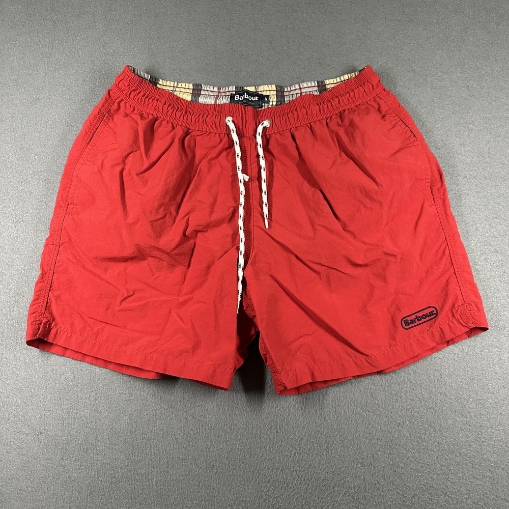Barbour Swim Shorts‎ Mens Small Red Dress Tartan Mesh Lined Elastic Waist Trunks